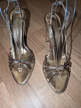 Anne Klein Metallic Gold Knotted Strappy Heels